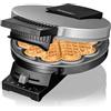 Cloer 185 Piastra per Waffle, 930 W, dimensione di cialda 16 cm, piastre di cottura pesanti, segnale acustico e spia di cottura, corpo in acciaio inossidabile cromato