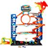 Hot Wheels City 'Let's Race' Netflix - Mega Garage, Playset con quattro livelli di gioco e drago divora auto, con 2 macchinine die-cast e box per riporre 50 veicoli in scala 1:64, 4+ anni, HKX48