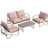 Outsunny Set Salotto da Giardino 4 Pezzi, Set di Mobili da Giardino in Metallo con Divano 2 Posti, 2 Poltrone, Tavolino con Piano Metallo, Cuscini Spessi, Salottino da Esterno per Patio Balcone, Rosa