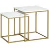 HOMCOM Tavolino da Salotto Set 2 Pezzi Impilabile con Piano Effetto Marmo in Truciolato e Struttura in Acciaio, 45x45x50 cm e 37x37x43 cm, Bianco e Oro