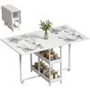 HOMCOM Tavolo da Pranzo Pieghevole, Tavolo Cucina a Ribalta con Ruote per 4 Persone, Scrivania Richiudibile Salvaspazio con 2 Ripiani Aperti, Ideale per Soggiorno, Ufficio, 133.4x80x75 cm, Bianco