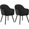 WOLTU Set di 2 Sedie per Sala da Pranzo con Schienale Braccioli Poltrona Imbottita Gambe in Legno Seduta in Tessuto Velluto Nero