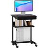HOMCOM Scrivania Tavolo per Computer, Scrivania da Ufficio con Cassetto e 4 Rotelle, 56x51 cm Tavolo per PC con 2 Ripiani Aperti, Postazione di Lavoro con Supporto CPU per Studio, Nero