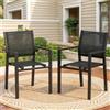 LIFERUN Teslin - Set di 2 sedie da giardino impilabili con struttura in metallo, sedie da balcone con braccioli, sedie da pranzo per esterni, terrazza, giardino, piscina, fino a 120 kg, nero, 2pcs