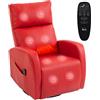 HOMCOM Poltrona Massaggiante Reclinabile Manuale 155° Riscaldante, 8 Punti di Massaggio, Poltrona Relax Girevole in Pelle PU con Funzione Dondolo, Poggiapiedi, Telecomando, Tasche Laterali, Rosso