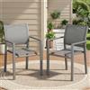 LIFERUN Teslin - Set di 2 sedie da giardino impilabili con struttura in metallo, sedie da balcone con braccioli, sedie da pranzo per esterni, terrazza, giardino, piscina, fino a 120 kg, grigio, 2pcs