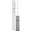 kleankin Mobiletto Bagno Salvaspazio a Colonna con 2 Ripiani e 2 Armadietti, Colonna Bagno in Legno per Salotto, Soggiorno, 15.2x29.8x118 cm, Bianco e Grigio