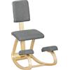 HOMCOM Sedia Ergonomica a Inginocchiatoio con Movimento a Dondolo, Sedia Ergonomica Imbottita Posturale in Tessuto Effetto Lino e Legno di Betulla, 51x84x93 cm, Grigio