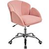 Soberine Sedia da Ufficio a Petalo con Braccioli, Poltrona Regolabile in Altezza Girevole 360° con Rotelle, Sedia Trucco Multiuso Velluto/Rosa