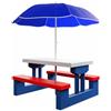 Spielwerk® Set Tavolo e 2 Panche per Bambini con Ombrellone da Giardino Sistema a Incastro in Plastica ABS Sedie Picnic Esterno Cameretta Interno Bimbi Giochi