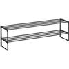 SONGMICS Scarpiera a 2 Ripiani, Scaffale Portascarpe in Metallo, per 15-18 Paia di Scarpe, Verticale o Capovolto, Impilabile, Ingresso, 30 x 117 x 34 cm, Nero LSA032B01