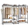 SONGMICS Stand Appendiabiti, Guardaroba Aperto, Armadio con 10 Ripiani, 3 Aste Appendiabiti, 4 Ganci a S, Metallo, per Camera da Letto Soggiorno Ingresso, Nero LGR011BZ01