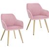 Lestarain 2 X Sedia Poltroncina da Sala Pranzo, Sedie Moderne da Cucina con Schienale e Braccioli, in Velluto, per Camera da Letto Soggiorno, Gambe Metalliche d'Oro Rosa