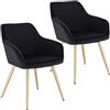 Lestarain 2 X Sedia Poltroncina da Sala Pranzo Sedie Moderne da Cucina con Schienale e Braccioli Sedia Imbottita in Velluto per Camera da Letto Soggiorno Gambe Metalliche d'Oro Nero LCNI72003-2