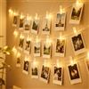 Hoteril Luci per Foto, 12M Lucine LED Decorative per Camere Filo con Mollette 60 Clip, Luci LED a Batteria per Parete Camera Natale Feste Matrimonio Compleanni - Bianco Caldo