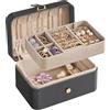 SONGMICS GISELLA Collezione - Scatola Portagioie da Viaggio 2 Livelli, Piccolo Porta Gioielli, Portagioielli Portatile, Accessori Grandi, Idea Regalo, 11,6 x 16 x 7,5 cm, Grigio Ardesia JBC166G01