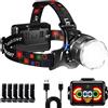 PEAKRO Torcia Frontale LED Ricaricabile, 98000LM Lampada Frontale con 5 Modalità & Sensore, 9000mAh USB Luce Frontale IP65 Impermeabile Torcia da Testa con Luce Avviso per Campeggio Trekking Pesca