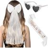 Ainiv 3 PCS Sposa Accessori,Velo da Sposa,Bride to be Satin Sash,Occhiali con Montatura a Forma di Cuore e Perle,Accessori da Sposa per Matrimoni,Fidanzamenti, Addii al Nubilato
