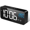 MOSUO Sveglia Digitale, Sveglia da Comodino con Temperatura e LED Grande Schermo, Orologio a Specchio con 2 Allarme, Snooze, Suoni e Luminosità Regolabile, Controllo Vocale, USB Ricaricare, Nero
