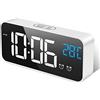 MOSUO Sveglia Digitale, Sveglia da Comodino con Temperatura e LED Grande Schermo, Orologio a Specchio con 2 Allarme, Snooze, Suoni e Luminosità Regolabile, Controllo Vocale, USB Ricaricare, Bianca