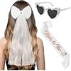 Ainiv 3 PCS Sposa Accessori,Velo da Sposa,Bride to be Satin Sash,Occhiali con Montatura a Forma di Cuore a Forma di Diamante,Accessori da Sposa per Matrimoni,Fidanzamenti, Addii al Nubilato