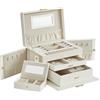SONGMICS Scatola Portagioie a 3 livelli, Porta Gioielli con 2 Cassetti, con Mini Box Portatile da Viaggio, Maniglia, Chiusura, Idea Regalo, PU Bianco Nuvola, Fodera Bianca Crema JBC121W02