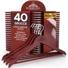 Eurocali 40 Grucce Appendiabiti in Legno Ciliegia per Vestiti Abiti Giacche e Camicie - 22x45cm - RealGruccia Barra Pantaloni Tacche Antiscivolo e Gancio Girevole 360° - Profilo Smussato Finitura Lucida