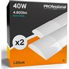 Eurocali Plafoniera LED soffitto 120cm 40W Lineare 4800 lumen - Luce Bianco Freddo 6500K - Pacco da 2 plafoniere