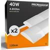 Eurocali Plafoniera LED soffitto 120cm 40W Lineare 4800 lumen - Luce Bianco Naturale 4000K - Pacco da 2 plafoniere
