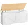 HOOBRO Cassapanca, Panca Contenitore per Bambini, con Cerniere di Sicurezza, Grande Piano, Poggiapiedi, Baule per Giocattoli, Sgabello, 110 cm, Bianco e Colore Legno Naturale EWN772CW01