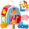 hahaland Giochi Bambini 1 2 Anni, 4 in 1 Giochi Montessori Legno Impilabili con 7 Animali da Fattoria & Fienile, Regalo Educativo Bimbo Bimba 1 2 3 Anni