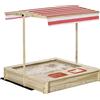 Outsunny Sabbiera per Bambini in Legno con Tettuccio Regolabile in Altezza, Gioco da Giardino con Sedute sui Bordi e Vaschette, 118x118x118cm