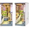 RoWood DIY Book Nook Kit Sakura Densya - Puzzle in Legno 3D Fai Da Te Miniatura Libro Nook Booknook Modellismo Kit per Libreria Fermalibri Decor con Mobili e Luce a LED