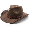 Aegistus Cappello da cowboy per donna e uomo, cappelli western in velluto a coste, cappello panama, cappelli da cowboy e cowgirl con tesa larga, cappelli western in velluto da cowboy, marrone