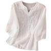 Generic Camicette a tunica da donna ricamate in lino bohémien estate floreale top primavera indiana increspatura frontale camicia per anziani fluida manica corta cotone pizzo stile bohémien alla moda, bianco
