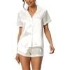 cheibear Pigiama da donna in raso con bottoni, camicia a maniche corte e pantaloncini, abbigliamento da notte, bianco, M