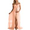 Generisch Maxi abito da donna in tinta unita, in rete, con spacco anteriore, elegante abito premaman per servizi fotografici, abito midi, abiti premaman, abito chiffon con spalle scoperte, R bianco., M
