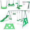 HyperMotion Grande parco giochi per bambini con altalena, scivolo e canestro da basket, verde