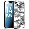 CUSTOMIZZA - Custodia cover nera morbida in tpu compatibile per iPhone 14 PLUS camouflage mimetico militare bianco white