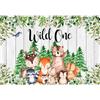 SDOTPMT 5x3ft Sfondo di poliestere Wild One Animals Safari Animali Rustico Bordo Legno Acquerello Foglie Palma Gold Dots Sfondo Bianco per Baby Shower Compleanno Party Decor