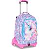 Trolley Scuola Jack 8 Ruote GLOW LED UNICORN GIRL, Rosa, 34L, Scomponibile, Uso
