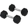 HOMCOM Set di 2 Manubri da 5 kg Esagonali, Coppia di Pesi per Palestra con Presa Antiscivolo e Rivestimento in Gomma, Nero