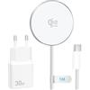 WIDAQUO 25W Caricatore Wireless per Magsafe con 30W USB C Caricabatterie per iPhone 17 16 Air 17e 16e 16 15 14 13 12 Pro Max Plus Mini, Wireless Charger Base Ricarica Magnetico 1M