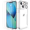 ORETech Cover per iPhone 13 (6.1 Pollici),[2 Pezzi Pellicola Protettiva in Vetro Temperato & 1 Pezzi Pellicola Fotocamera] Custodia Antiurto Ultra Sottile Hard PC Silicone Cover iPhone 13- Trasparente