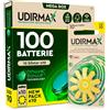 Udivita 100 Batterie per Apparecchi Acustici PR70 Misura 10 Gialle - Pile Zinco-Aria 1,45V Udirmax Dynamic Sonar Technology- Formato Eco Pack - 10 Blister Ecologici da 10 Pile