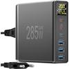 YSYFAD 285W Caricatore USB C Multiplo, YSYFAD 6 Porte Stazione di Ricarica con Schermo LED Fast Caricabatterie GAN Caricatore USB C 100W per Macbook Laptop Presa Multipla USBA per i Phone Pad Samsung, Nero