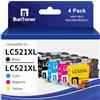 BunToner LC521XL Compatibile per Brother LC521 XL per Brother DCP-J1260W J1310DW J1313DW J1360DW J1460DW (4-Pack)