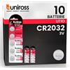 Uniross Pile Batteria Bottone CR2032 Lithium 3V al Litio Lunga Durata Mantenimento Carica Fino a 5 Anni Senza Mercurio e Cadmio - 2 Blister da 5 Batterie