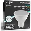 Eurocali 15x Lampadine LED GU10 4,5W Opaca 400 lumen - Forma: Faretto - Luce Bianco Naturale 4000K - Fascio Luminoso 100°