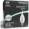 Eurocali 15 x Lampadine LED E14 4W Opaca 320 lumen - Forma: Colpo di Vento - Luce Bianco Naturale 4000K - Fascio Luminoso 200° - Materiale Termoplastico